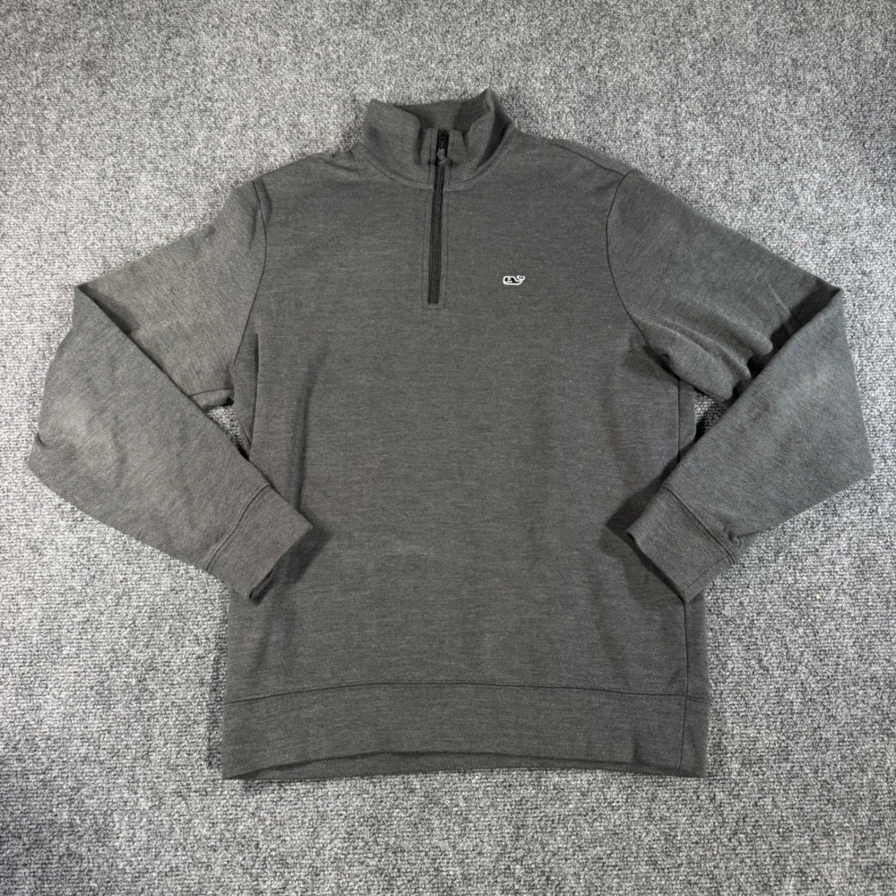 Vineyard Vines Mens S Gray Heather Quarter Zip Pullover Whale Logo Sweatshirt